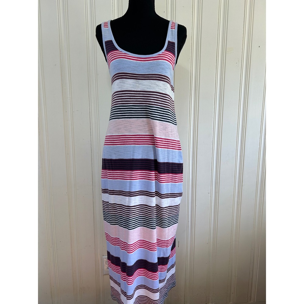 Tommy Bahama Women M Stripe Sleeveless Maxi Tank Dress Blue Pink Beach Vaca